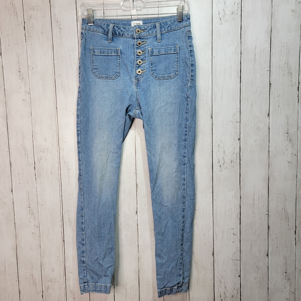 A2 SA Jeans Women's Size 3 Ankle Skinny Medium Wash Denim Button Fly Mid Rise.